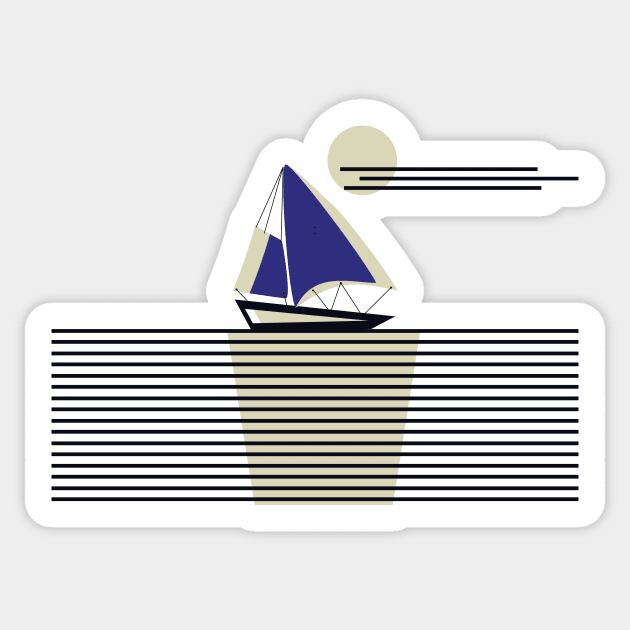 Sailing Boat Moon Night Seascape Sticker by oknoki